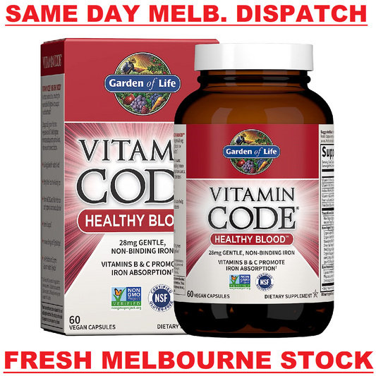 GARDEN OF LIFE Vitamin Code Healthy Blood IRON 28mg INCREASED ABSORPTION 60 Caps