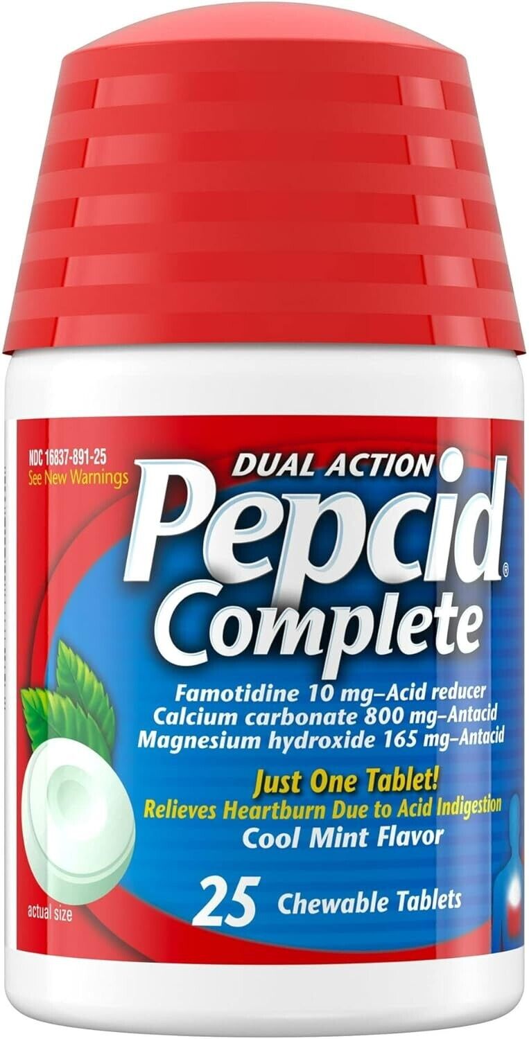 PEPCID Complete Famotidine 10mg Acid Reducer + Antacid 25 Chewable Tablets Mint