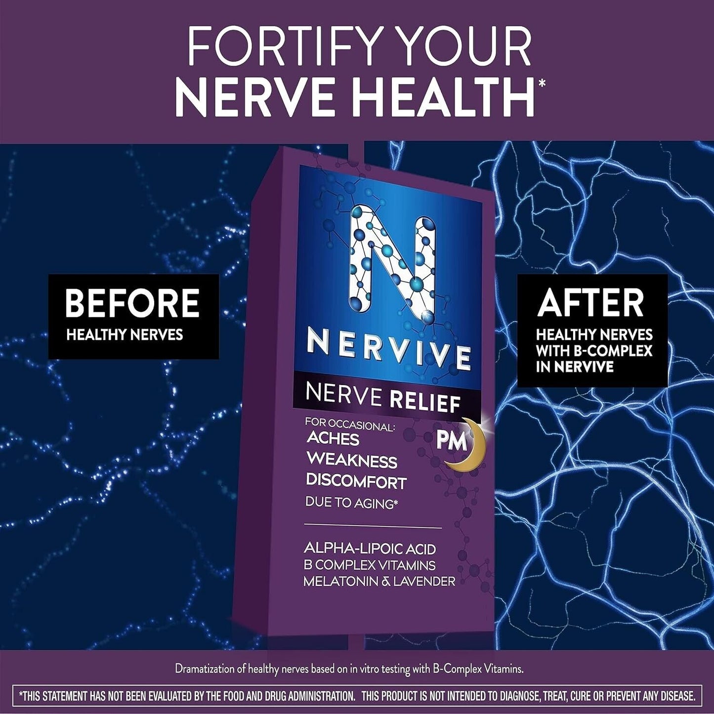Nervive Nerve Relief PM 600mg Alpha Lipoic Acid - Reduce Nerve Aches - 30 Tabs