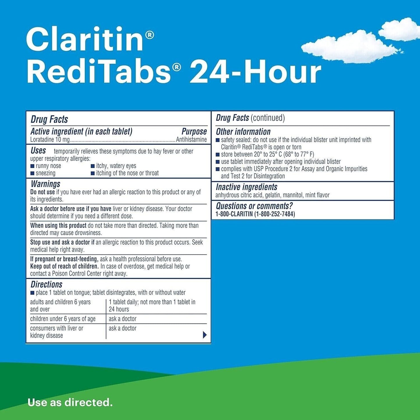 CLARATYNE CLARITIN REDITABS LORATADINE 10MG 24HR ALLERGY RELIEF 30 MELT TABLETS