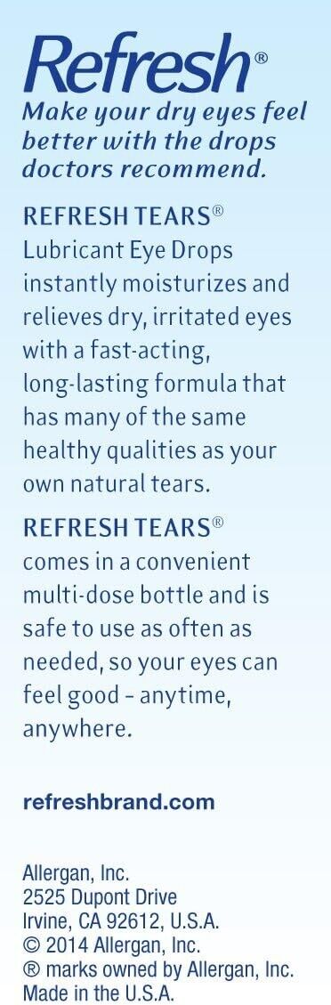 Refresh Tears Lubricant Eye Drops for Dry Eyes Redness Relief - 2 x 15mL Bottles