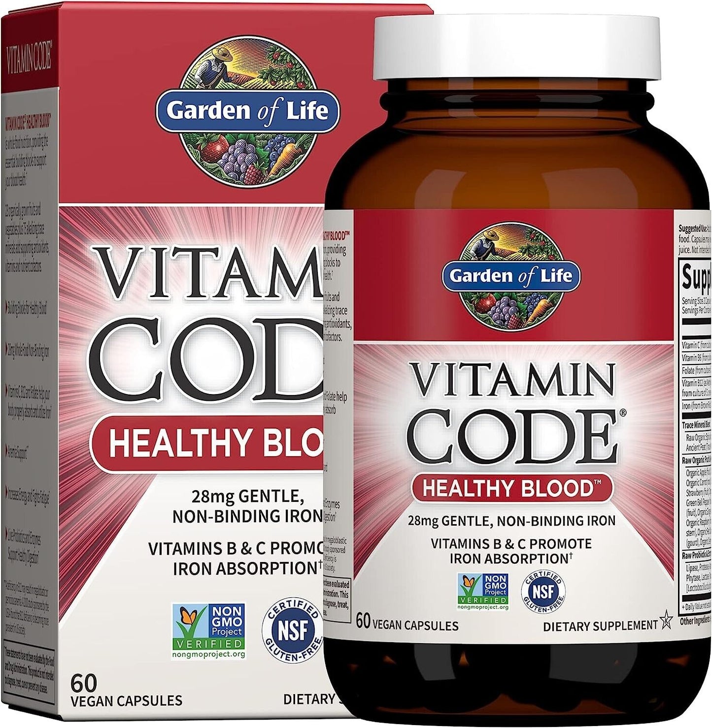 GARDEN OF LIFE Vitamin Code Healthy Blood IRON 28mg INCREASED ABSORPTION 60 Caps