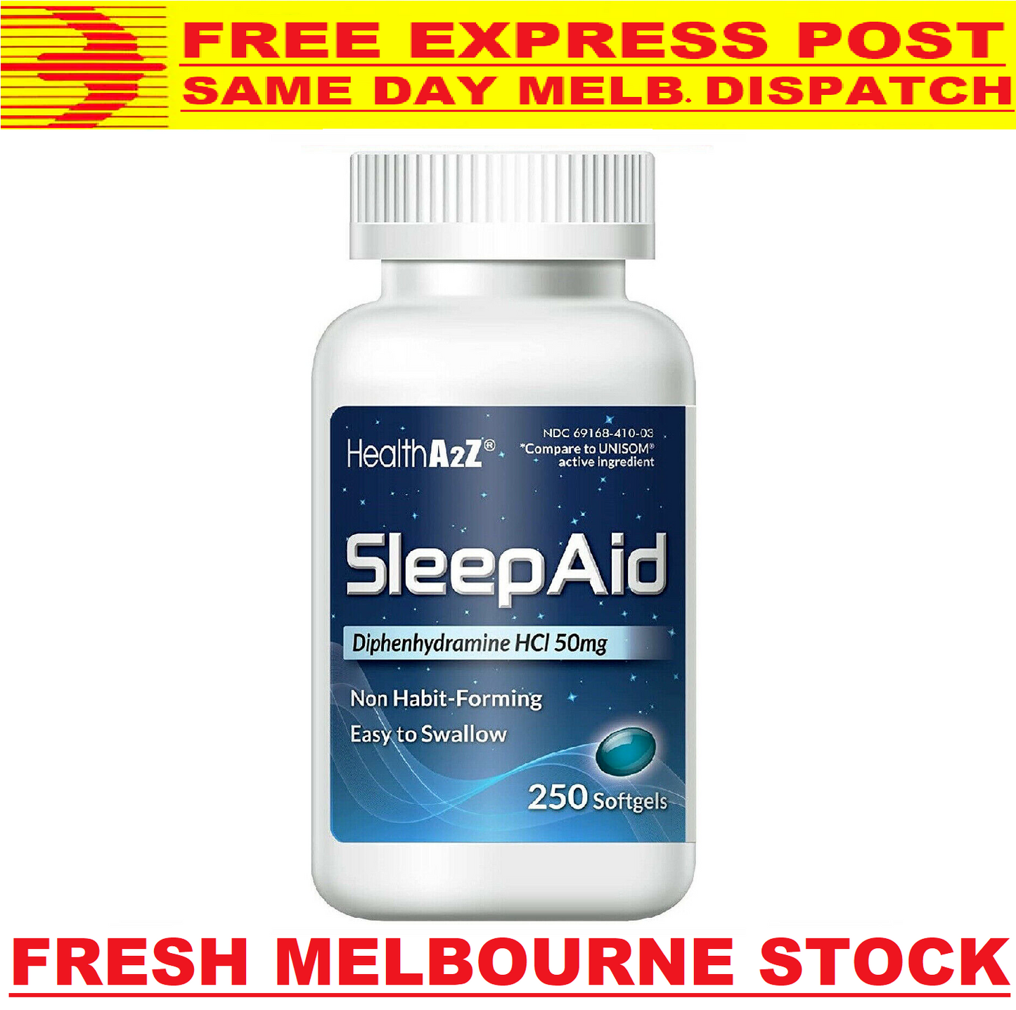 HealthA2Z Sleep Aid 50mg 250 Softgels MELB STOCK - FREE EXPRESS POST Health A2Z - Sleep gels gel sleepgels