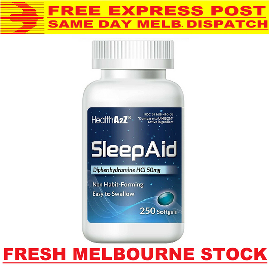 HealthA2Z Sleep Aid 50mg 250 Softgels MELB STOCK - FREE EXPRESS POST Health A2Z - Sleep gels gel sleepgels