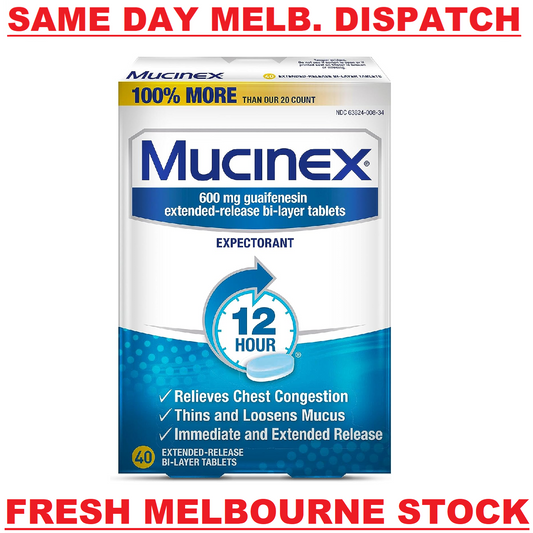 Mucinex Guaifenesin 600mg Expectorant Chest Congestion Loosens Mucus 40 Tablets