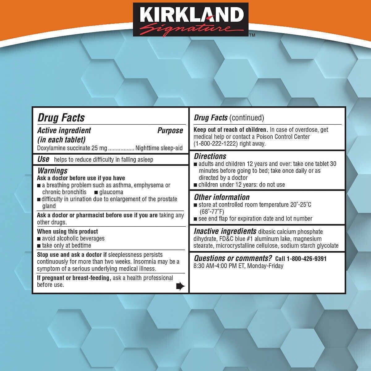 Kirkland night aid 25mg insomnia sleep supplement 192 tabs - FREE EXPRESS POST