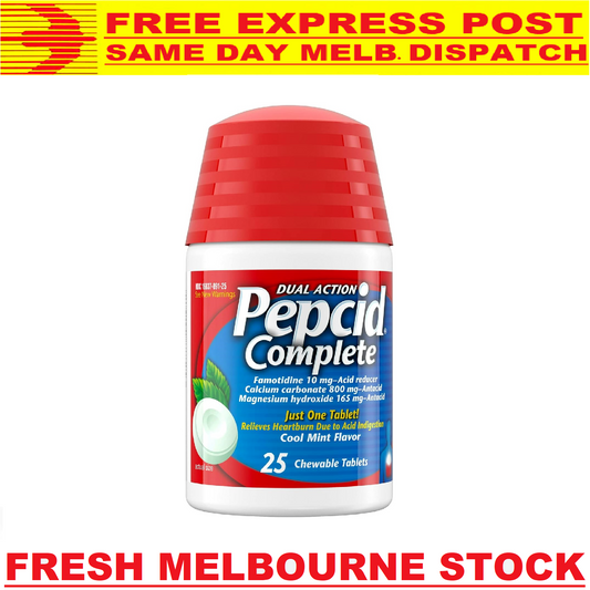 PEPCID Complete Famotidine 10mg Acid Reducer + Antacid 25 Chewable Tablets Mint