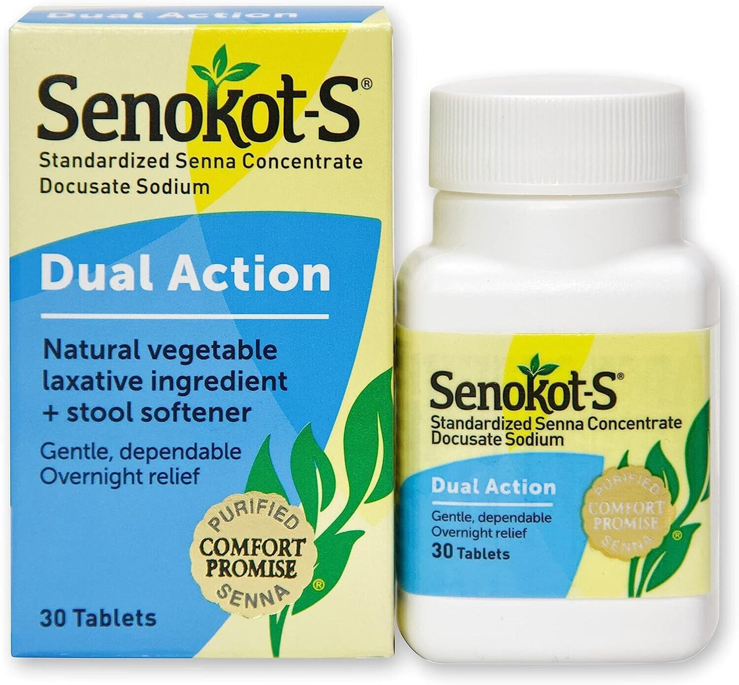 Senokot-S Dual Action Senna Laxative Constipation Relief Soften Stools 30 Tabs