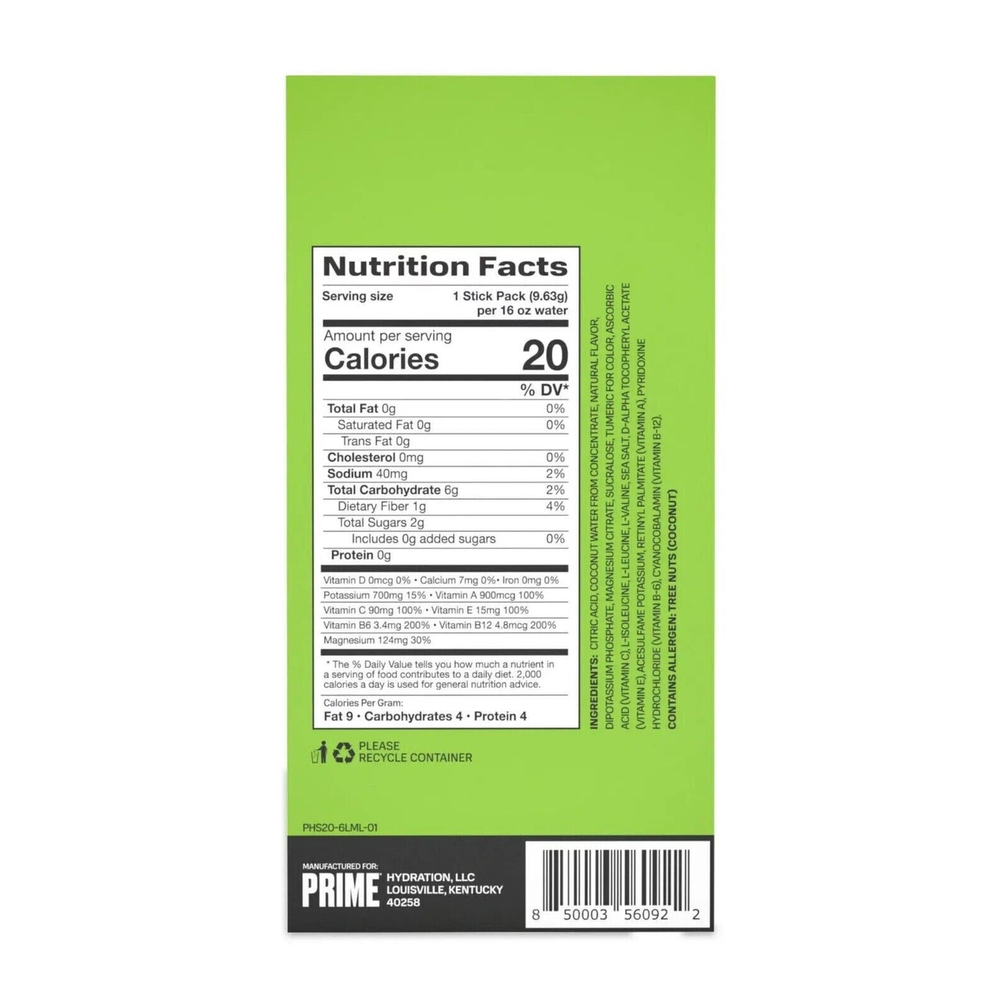 Prime Hydration Powder Sticks -No Added Sugar - 8 Flavours -  6 X 500ml Servings