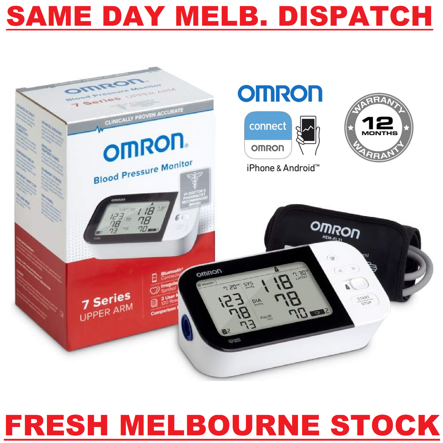 Omron 7 Series BP7350 Bluetooth Wireless Upper Arm Blood Pressure Monitor