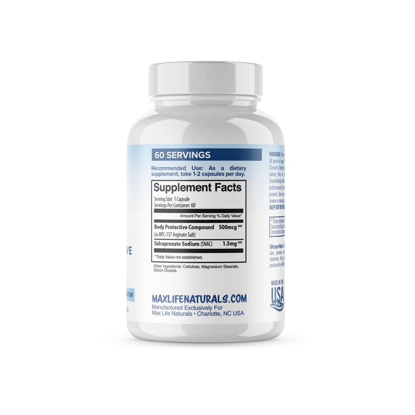 MAXLIFE BPC-157 500mcg 60 Capsules PREMIUM GRADE MAXIMUM STRENGTH - FREE EXPRESS!