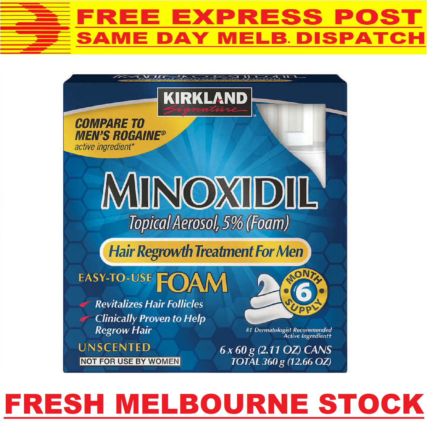 Kirkland Minoxidil 5% Topical Hair Loss Regrowth FOAM Treatment Regaine - FREE EXPRESS