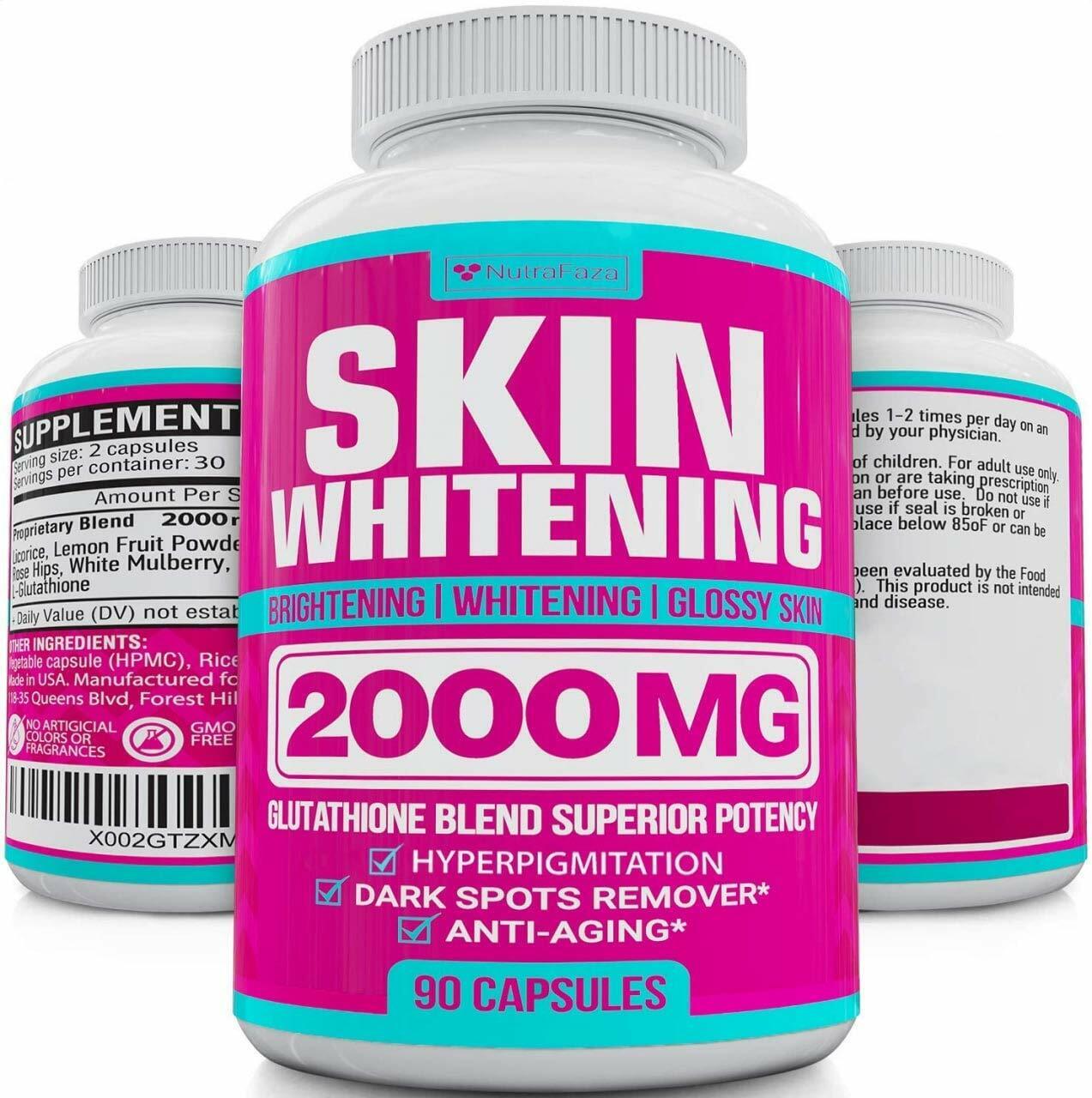 NUTRAFAZA SKIN WHITENING PILLS 2000mg Glutathione Brightening Lightening 90 Caps