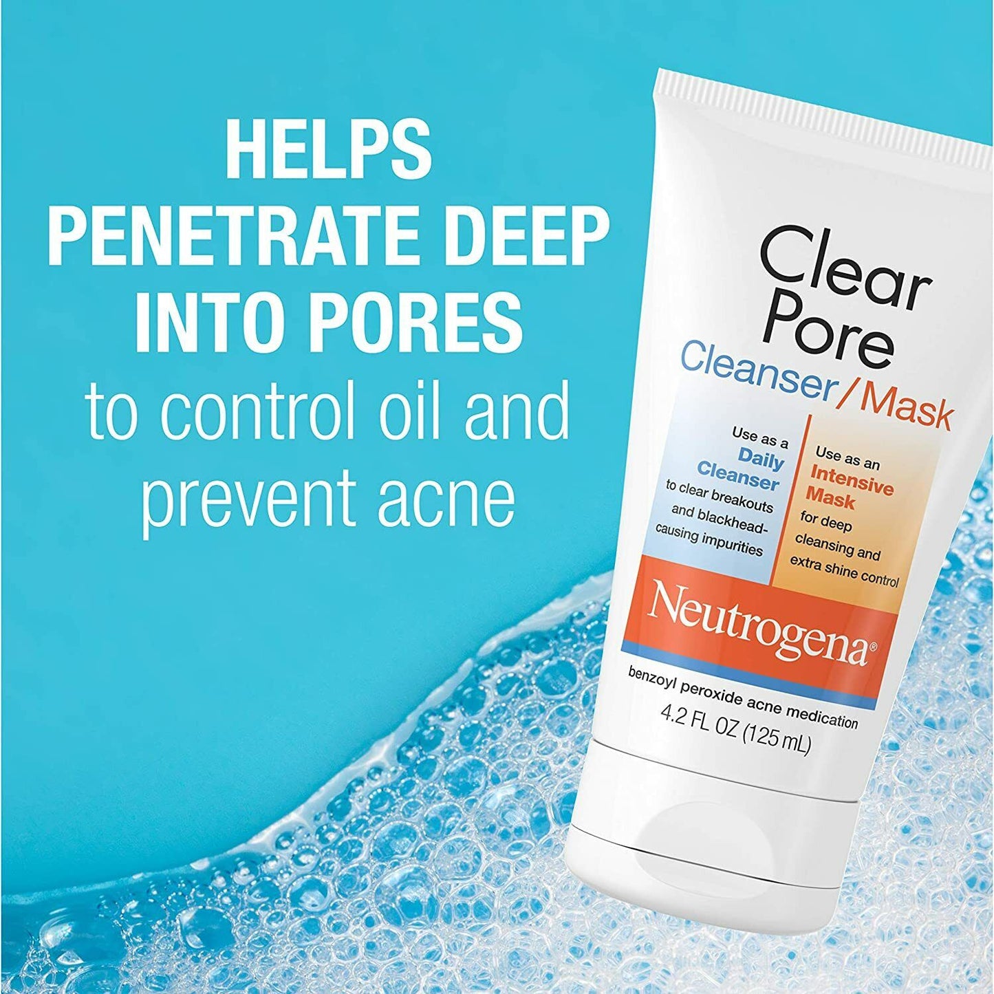 Neutrogena Clear Pore 2-in-1 Acne Cleanser & Face Mask - Benzoyl Peroxide 125mL