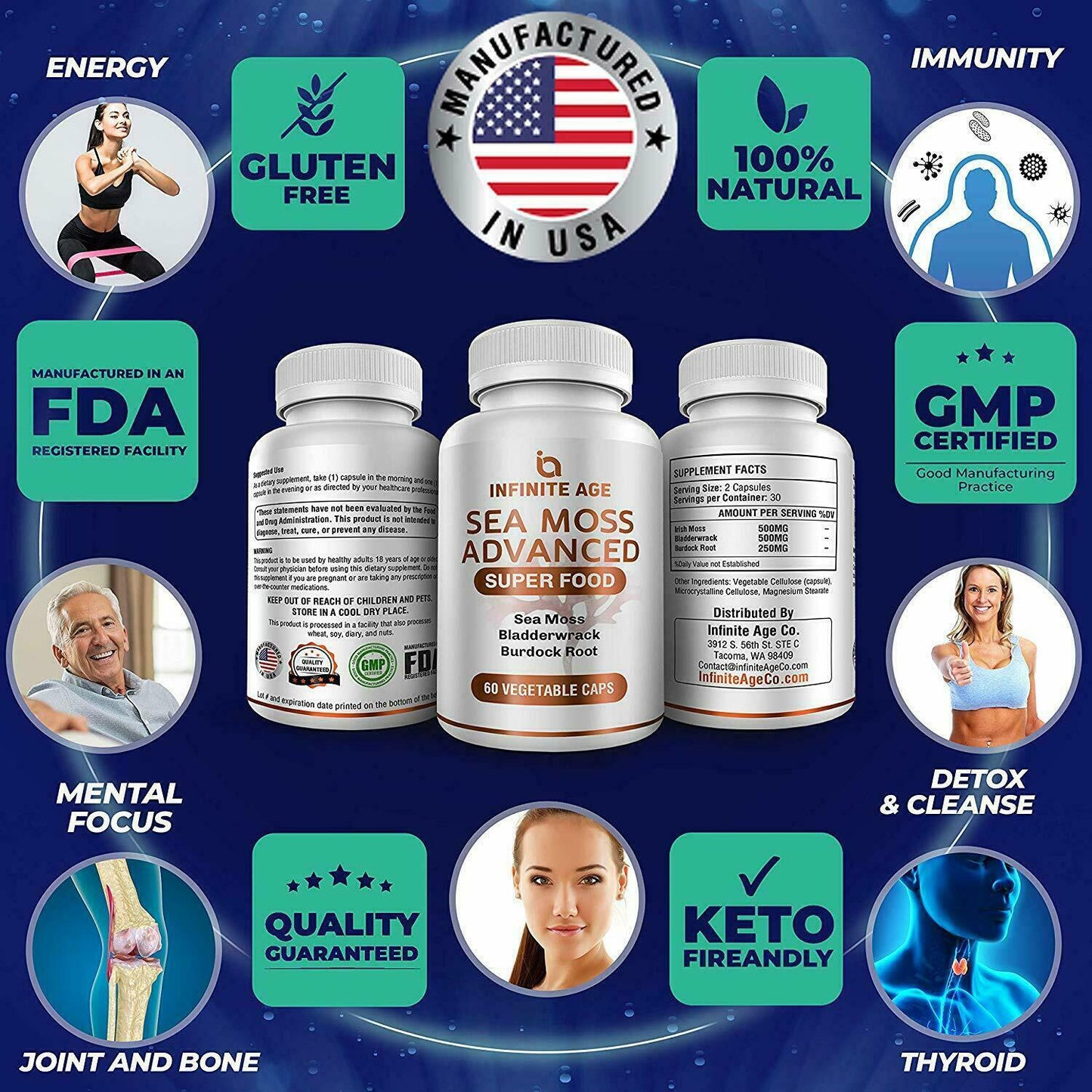 INFINITE AGE IRISH SEA MOSS 1250mg 60 Caps PREMIUM Keto Detox Gut - FREE EXPRESS