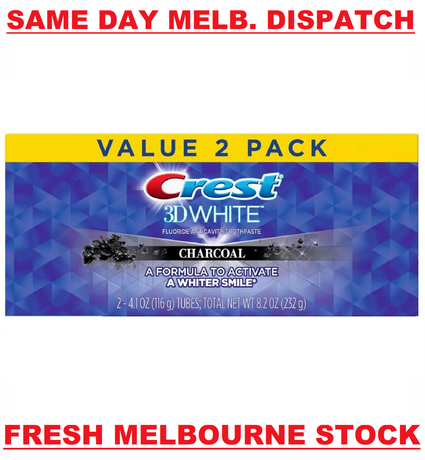 Crest 2 x 116g Pack 3D White Luxe Brilliance Charcoal Teeth Whitening Toothpaste