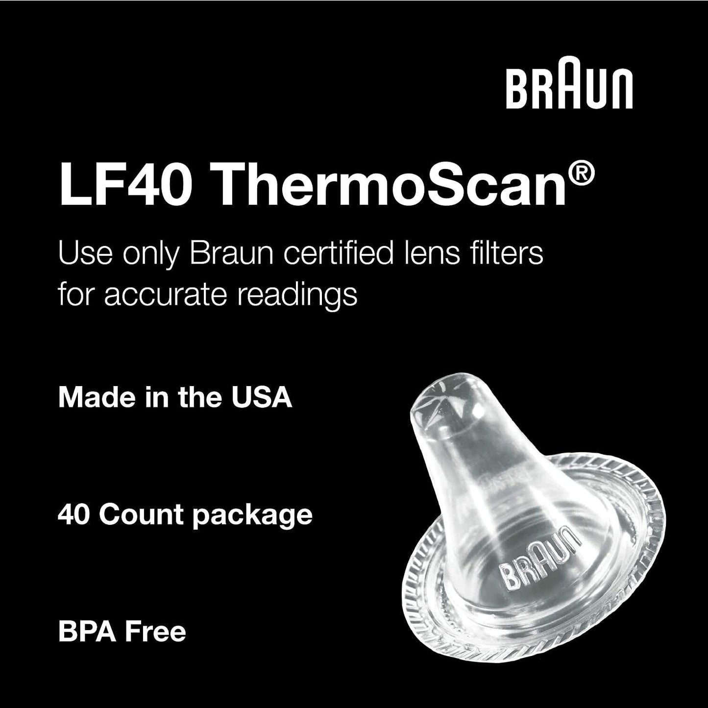 Genuine BRAUN ThermoScan Ear Thermometer Replacement Lens Filters Caps - 40 Pack