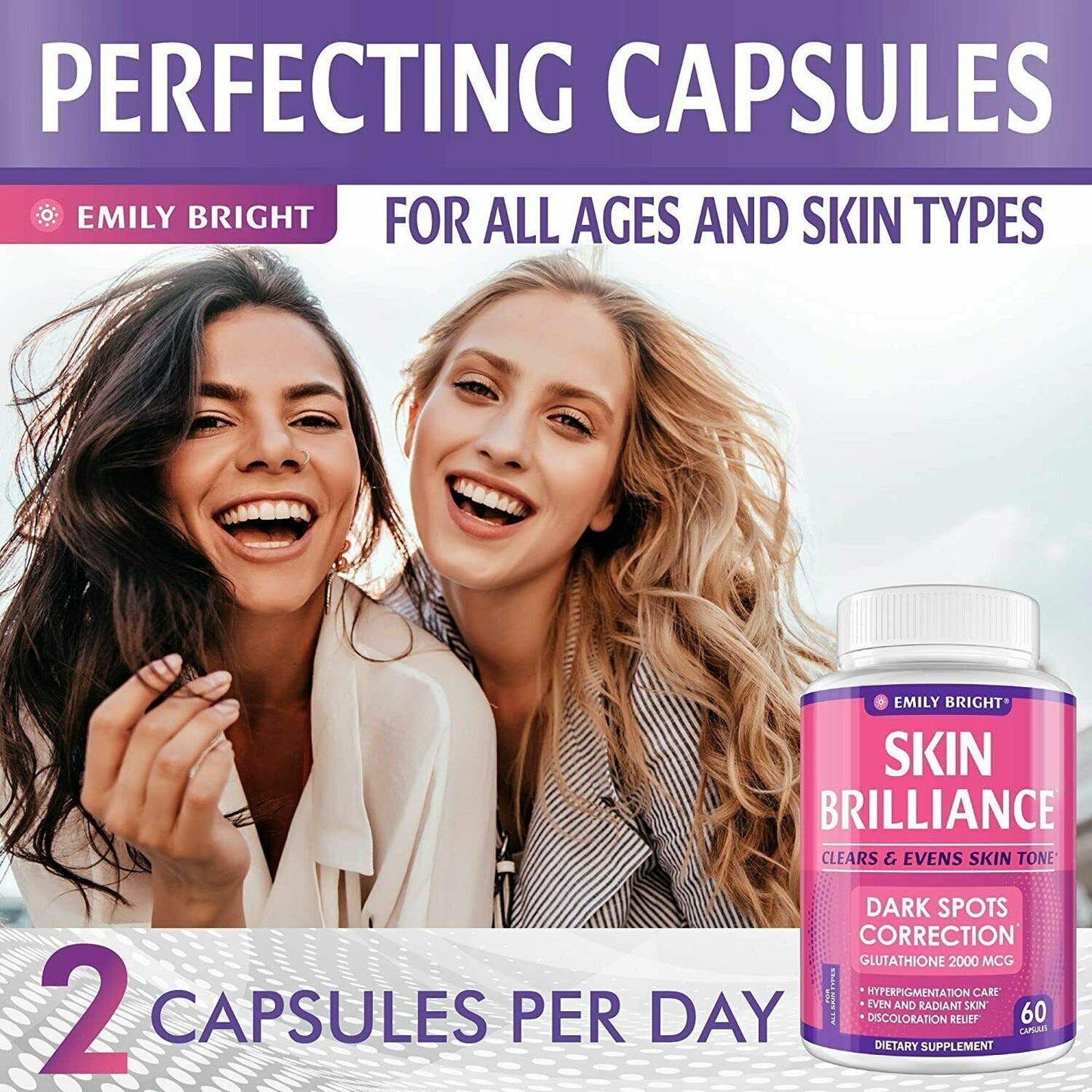 EMILY BRIGHT SKIN BRILLIANCE WHITENING PILLS 2000mg 60c Glutathione FREE EXPRESS