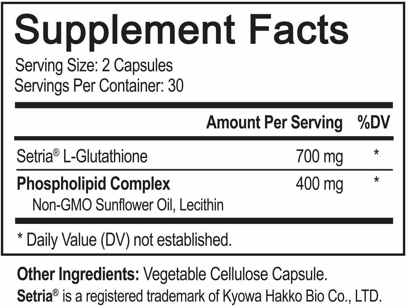 Liposomal Glutathione Setria 700mg 60 Caps NutriFlair DOUBLE STRENGTH & REDUCED