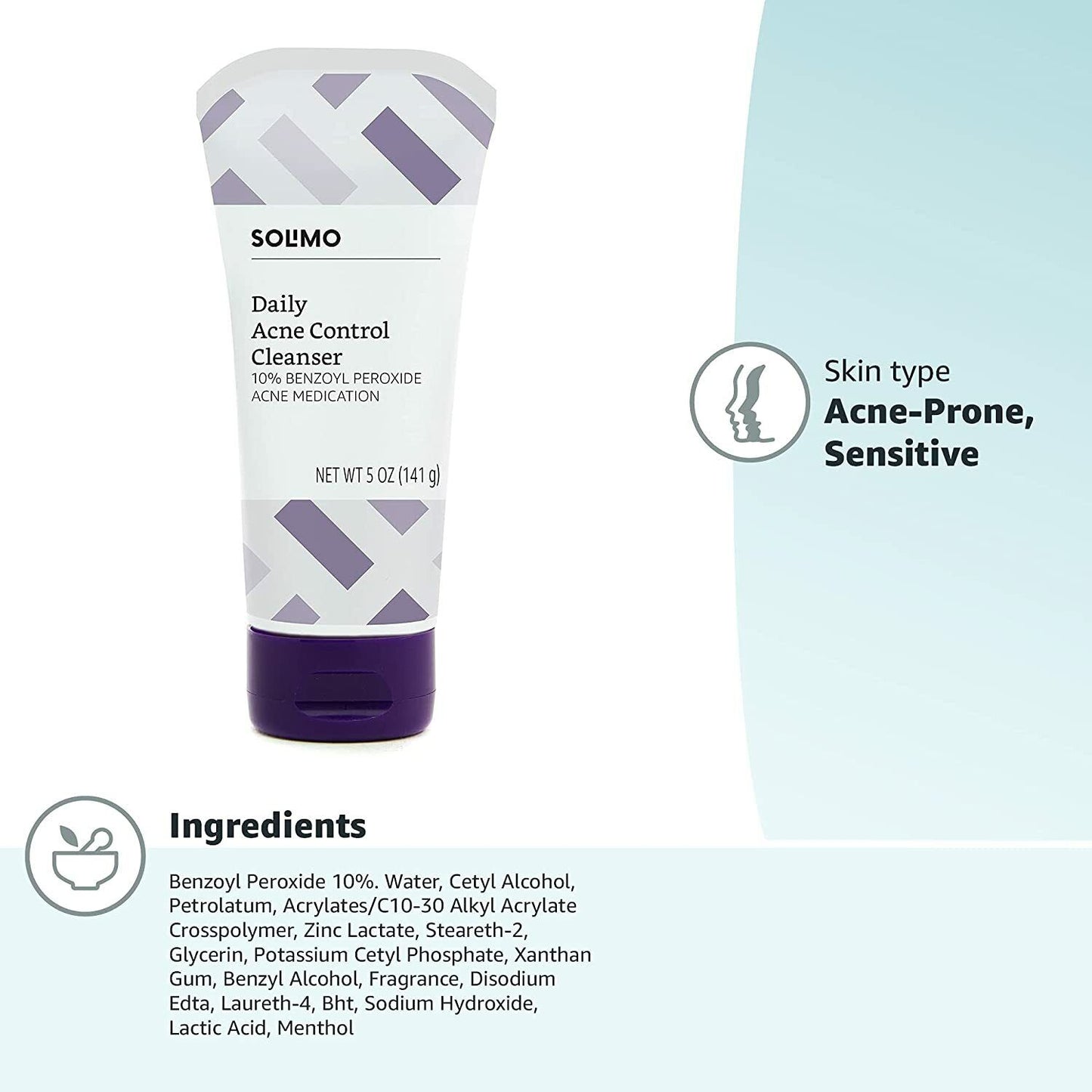 Solimo Daily Acne Control Cleanser Maximum Strength 10% Benzoyl Peroxide 141g