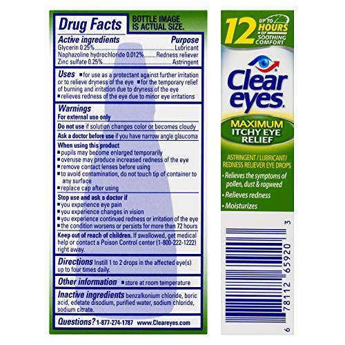 Clear Eyes Lubricant Maximum Strength Itchy Redness Dryness Eye Drops 15mL NEW