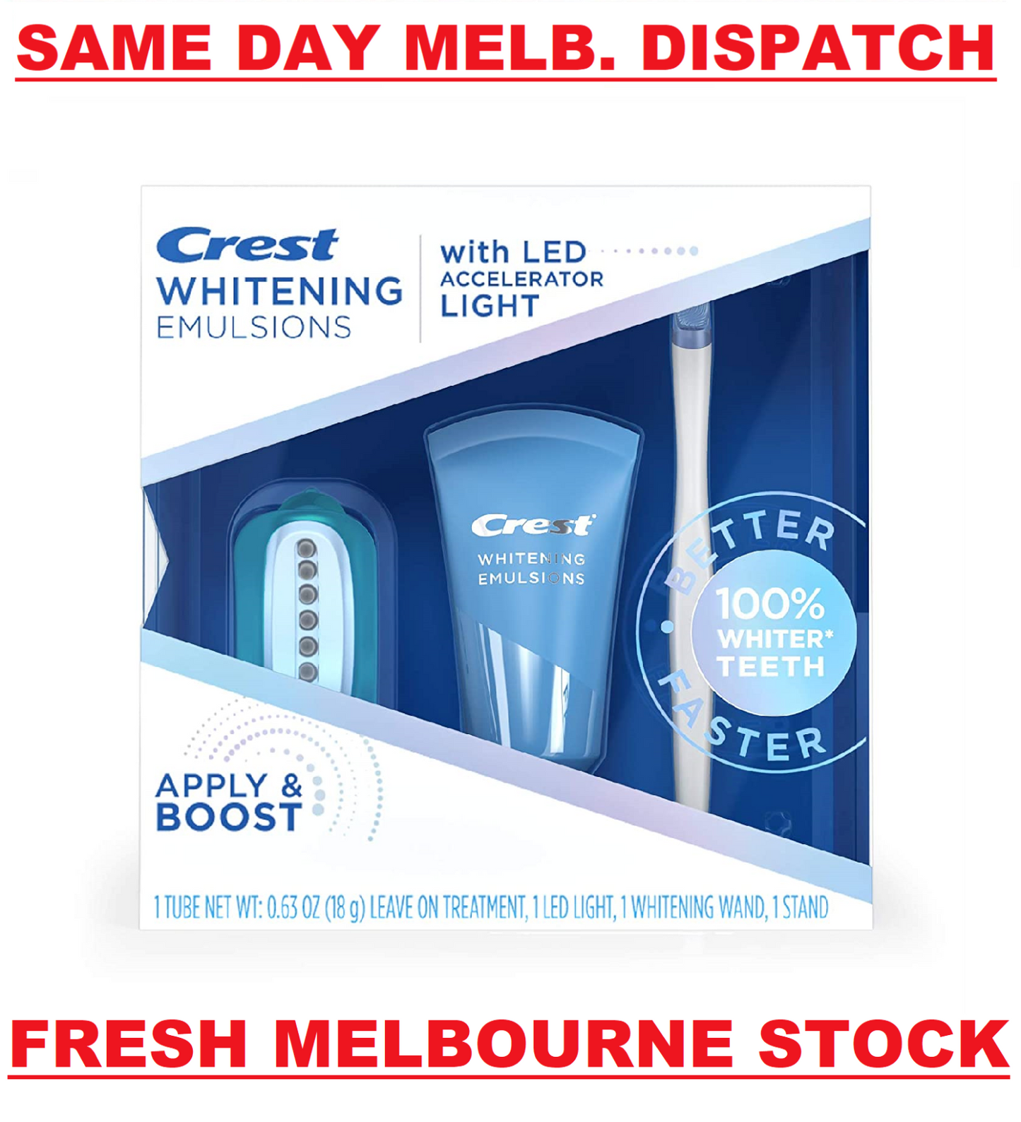 Crest Teeth Whitening Gel - Express White Bleaching Kit + LED LIGHT 18g NEW