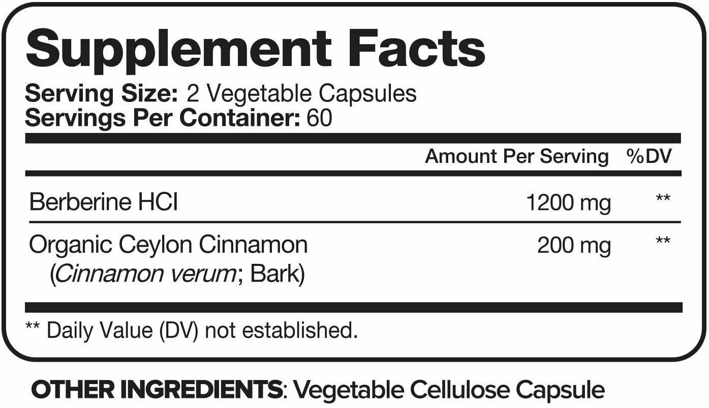 NUTRIVEIN PREMIUM BERBERINE HCL 1200mg 120 Capsules w/ ORGANIC Ceylon Cinnamon!