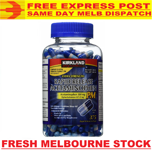 Kirkland Sleep Night Aid + Pain Relief 375 Caps EXTRA STRENGTH - FREE EXPRESS