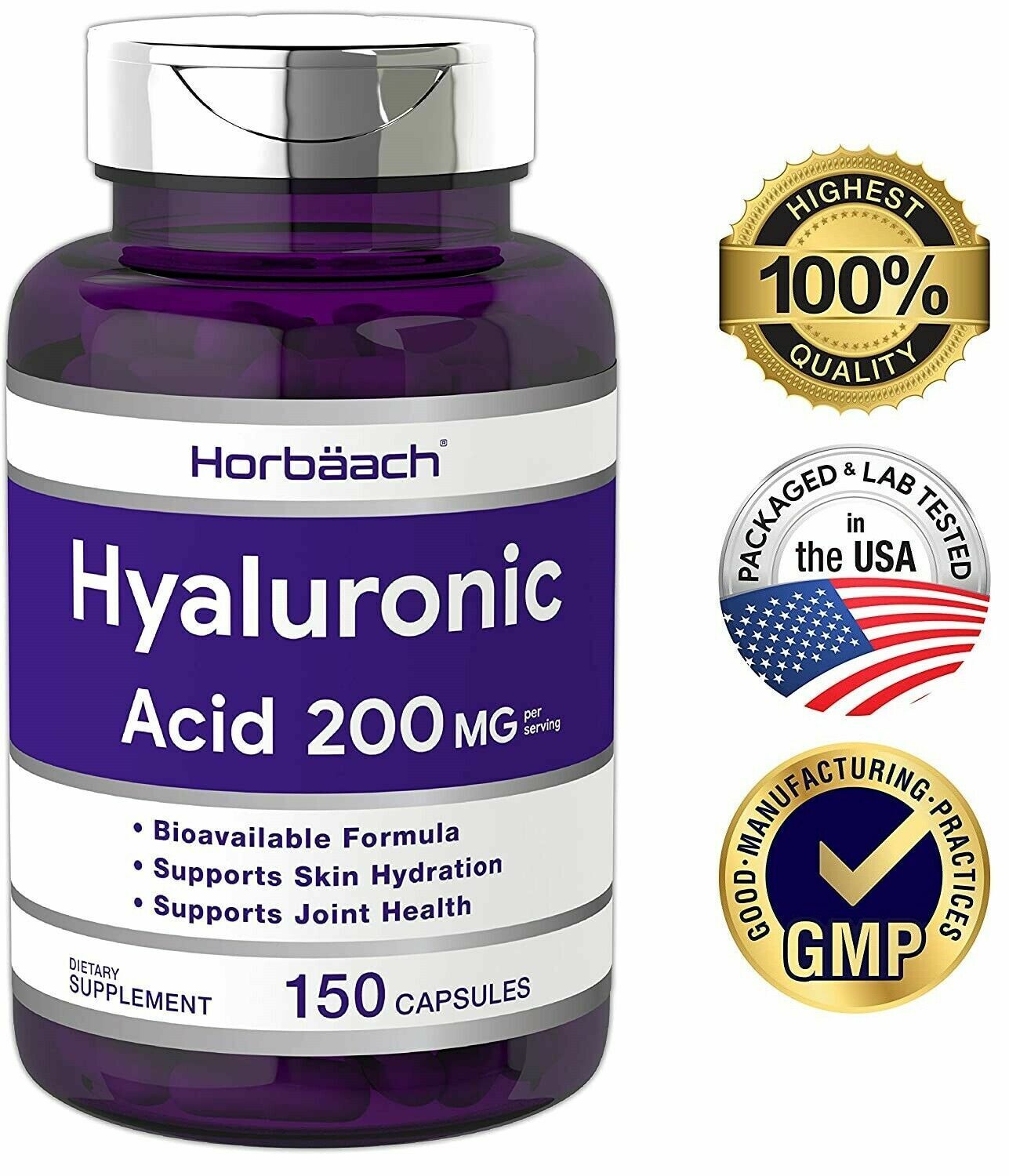 Horbaach Hyaluronic Acid 200mg 150 Cap DOUBLE STRENGTH ANTI-AGING - FREE EXPRESS