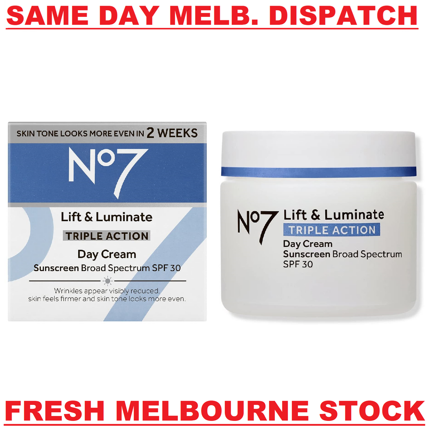 Boots No7 LIFT & LUMINATE Triple Action DAY CREAM - Sunscreen SPF 30 - 50mL NEW