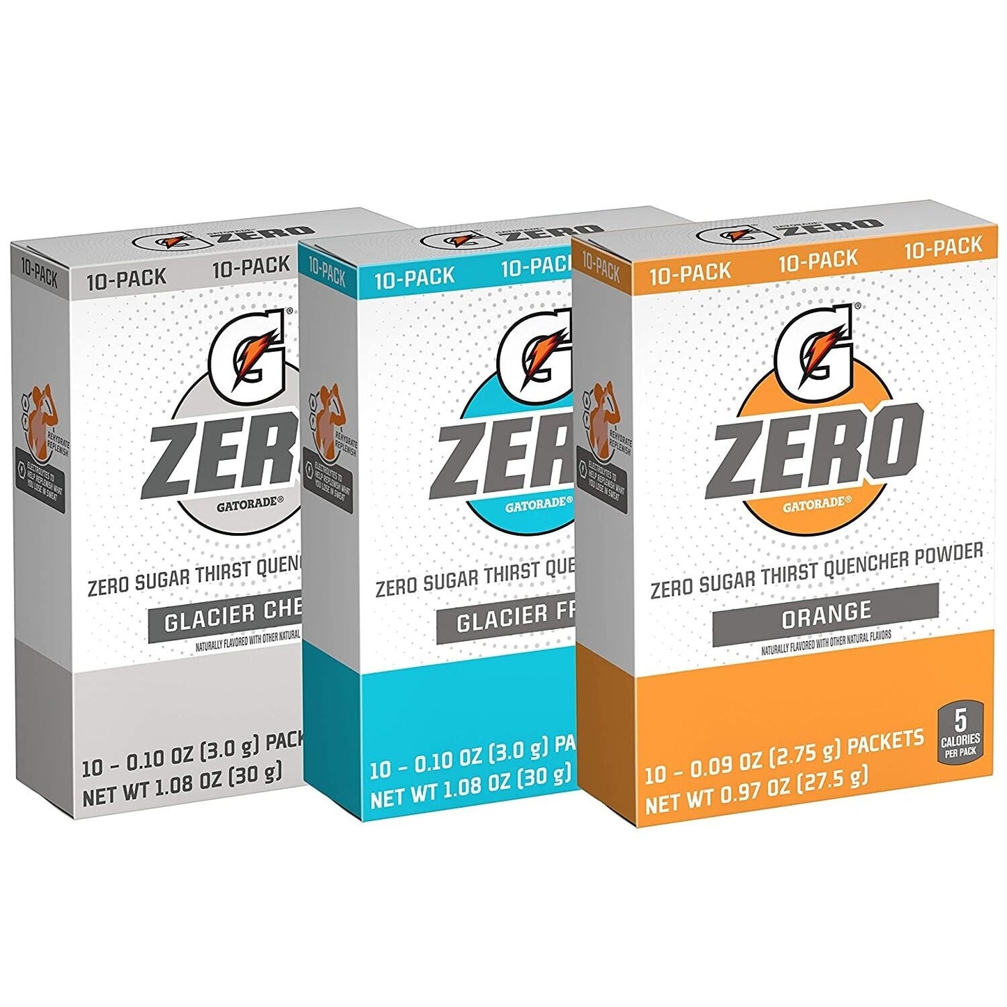 Gatorade Zero Sports Drink Powder- Sugar Free- Cherry,Glacier Freeze,Orange-30pk