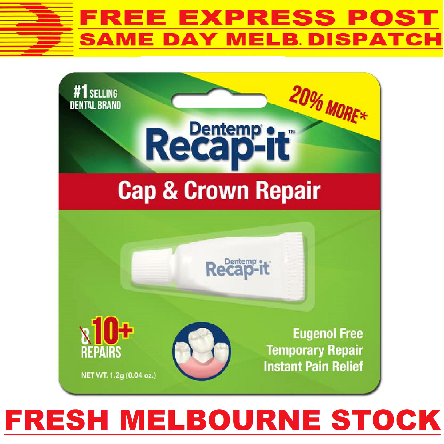 DENTEMP TEMPARIN RECAP-IT CAP & CROWN DENTAL REPAIR CEMENT 10+ REPAIRS + EXPRESS