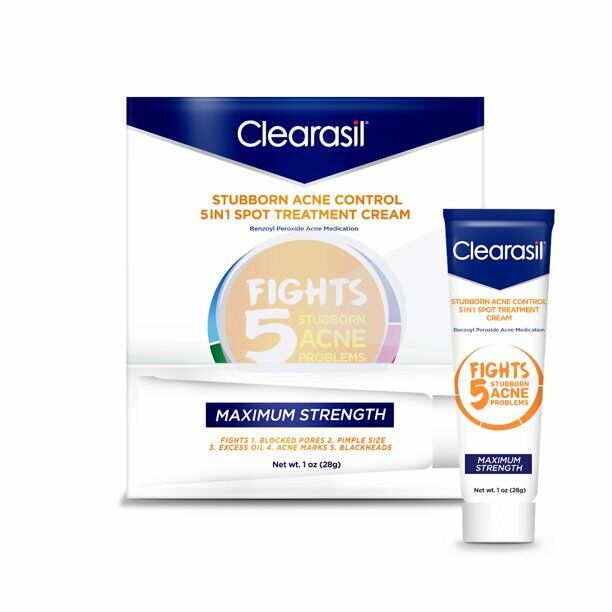Clearasil Stubborn Acne 5-in-1 Spot Treatment Cream - 10% Benzoyl Peroxide 29g