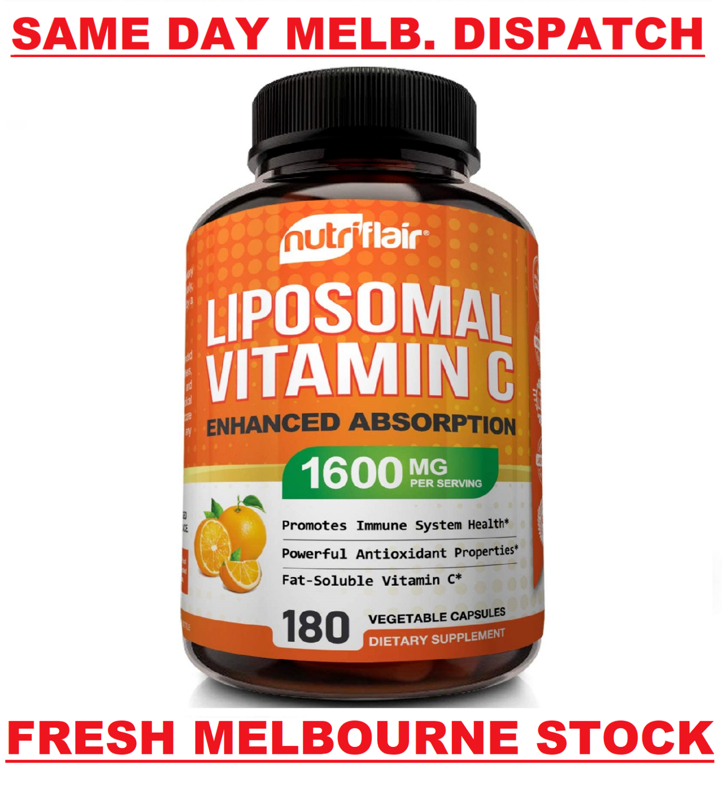 NUTRIFLAIR LIPOSOMAL VITAMIN C 1600mg 180 Caps DOUBLE STRENGTH POWERFUL IMMUNITY