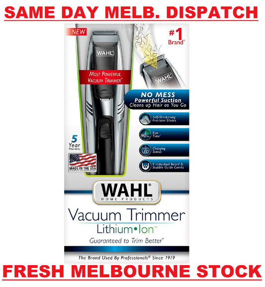 Wahl 2-in-1 Vacuum Trimmer Lithium Ion Beard Shaver Waterproof Rechargeable 9870