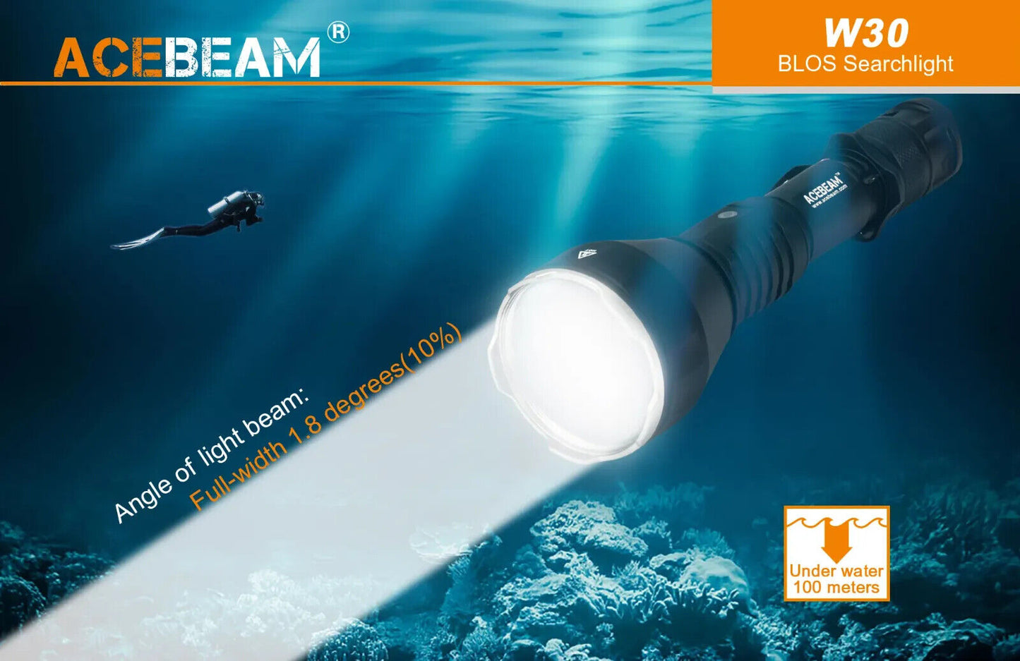 AceBeam W30 2.4km Ultra-Throw Distance White Laser LEP Torch Flashlight 6500K