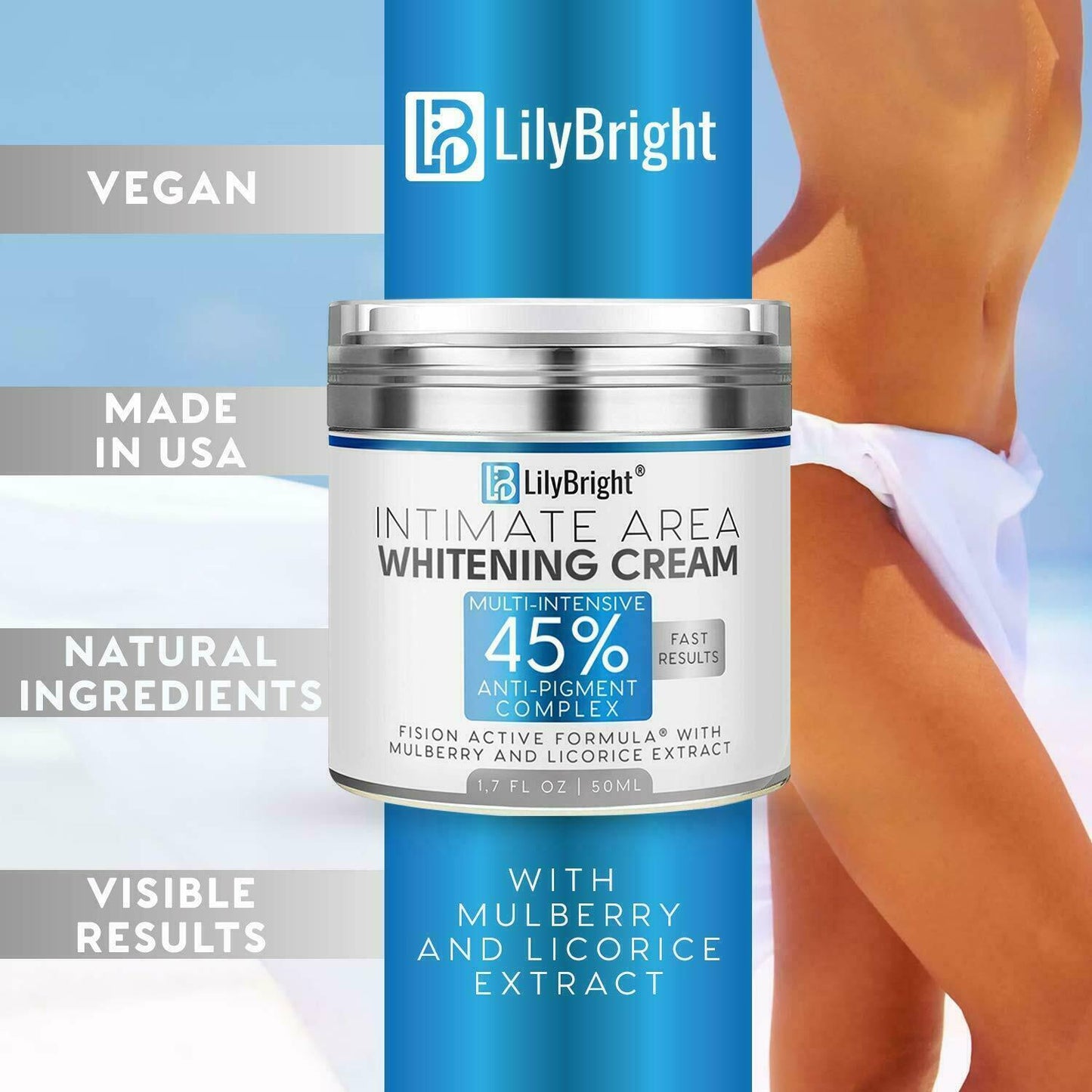 LilyBright Intimate Area Skin Whitening Cream Intensive 45% Treatment 50ml NEW