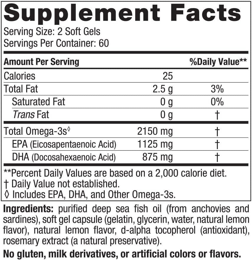NORDIC NATURALS Ultimate Omega 2X 2150mg EPA/DHA Fish Oil - 120 Soft Gels Lemon