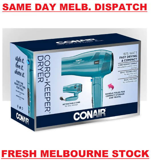 CONAIR Cord Keeper 1875W Hair Dryer Retractable Cord Folding Handle Compact NEW