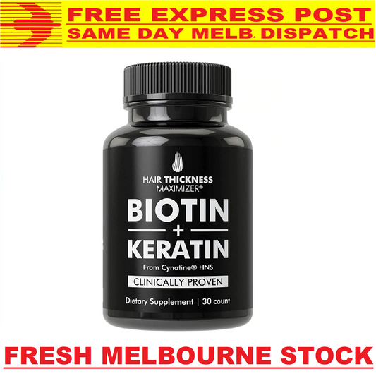 BIOTIN 10000 mcg + KERATIN 500mg HAIR GROWTH VITAMINS REDUCE HAIR LOSS - 30 CAPS