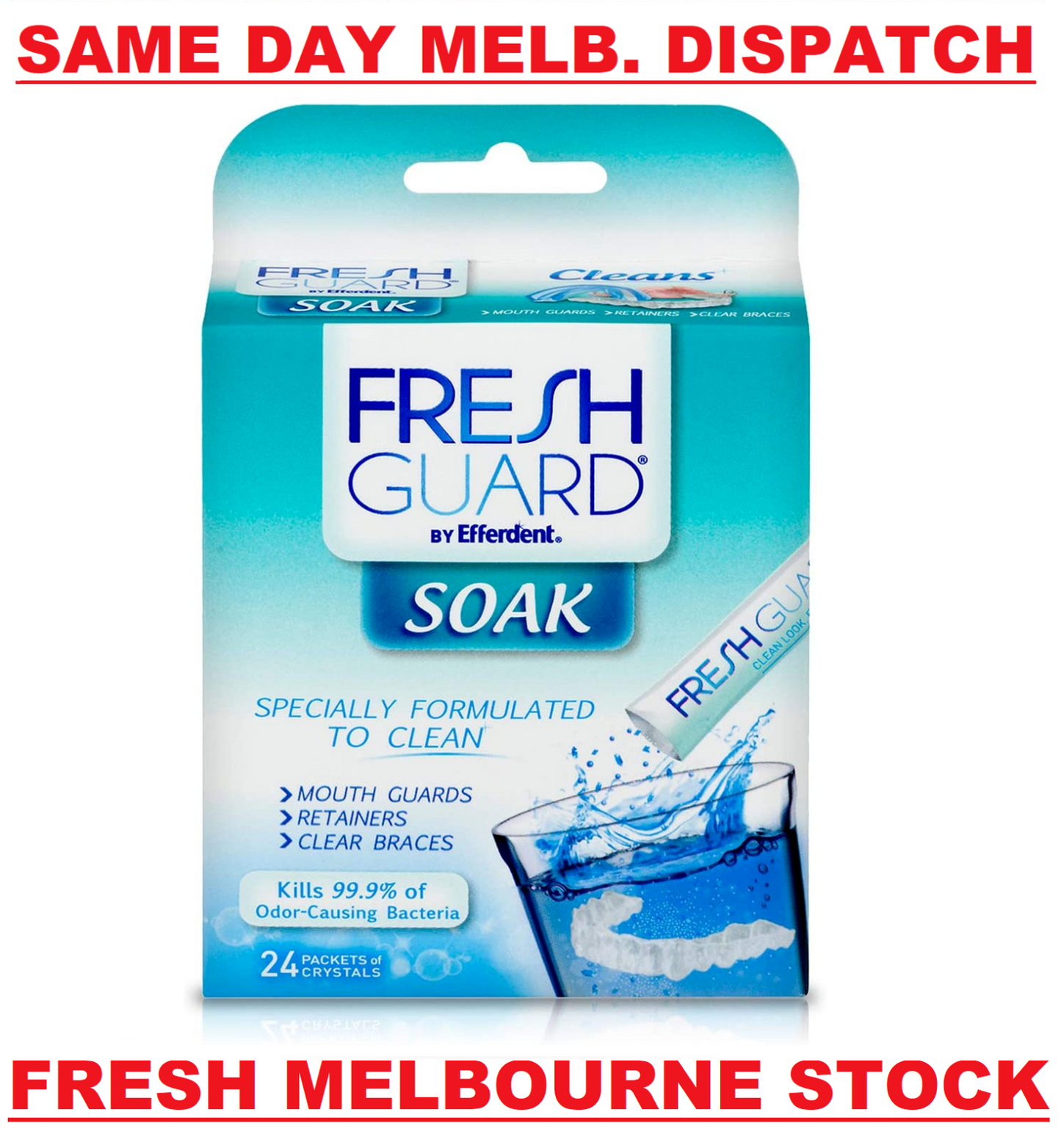 Efferdent Fresh Guard Cleaning Crystals for Retainers Dentures Braces - 24 Pack