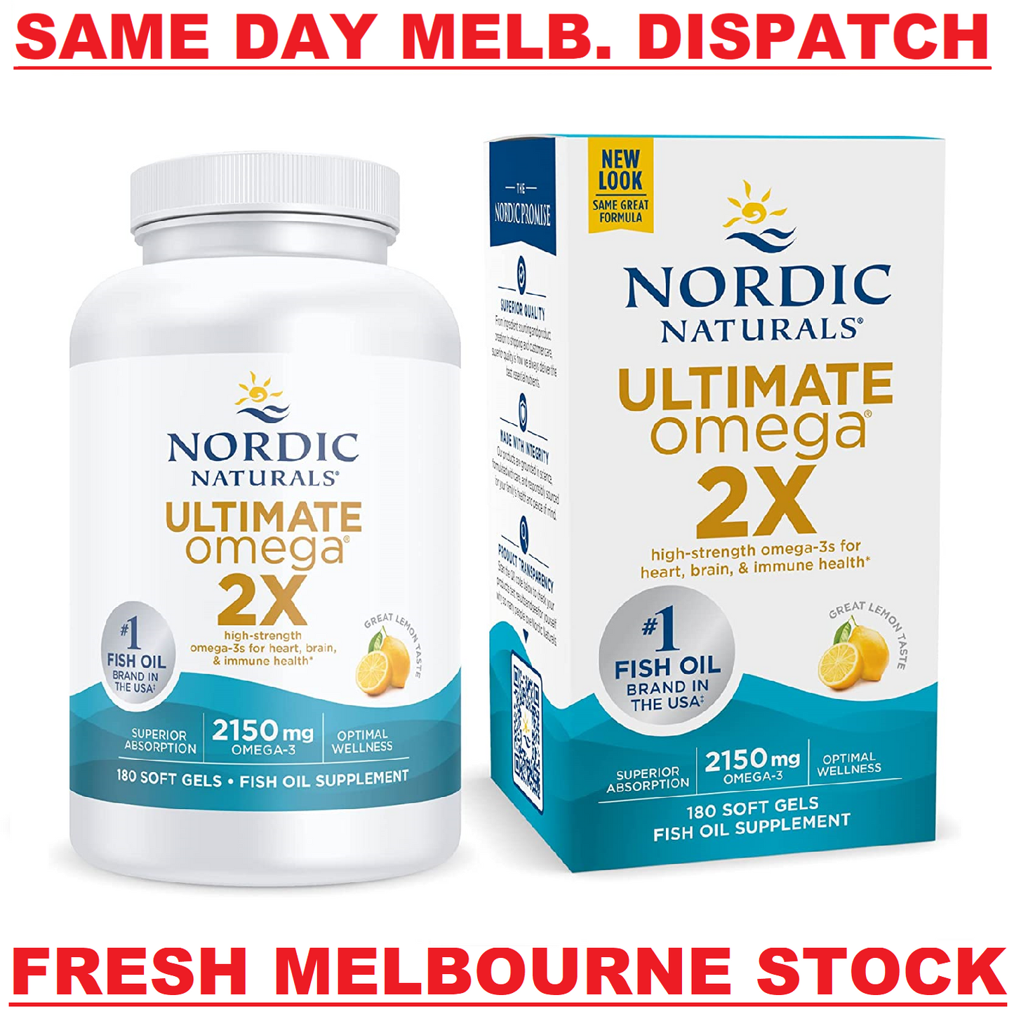 NORDIC NATURALS Ultimate Omega 2X 2150mg EPA/DHA Fish Oil - 180 Soft Gels Lemon
