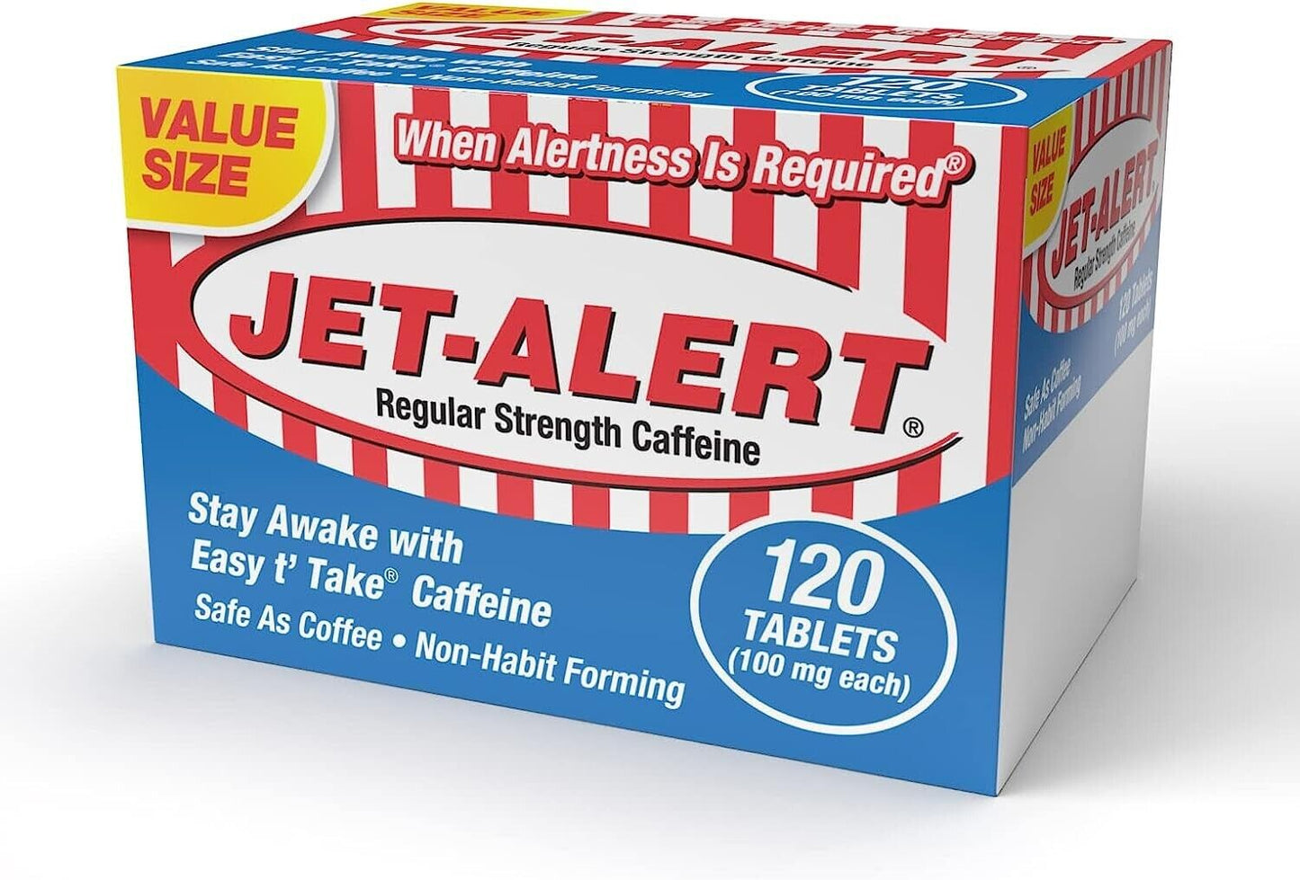 JET ALERT Caffeine Tablets 100mg VALUE SIZE 120 Tabs STAY AWAKE - FREE EXPRESS