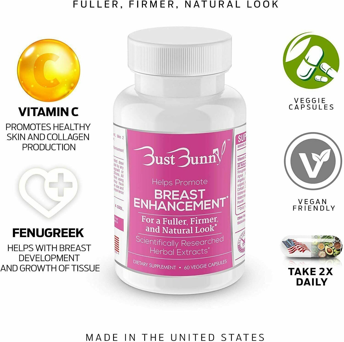 HERBAL BREAST ENLARGEMENT PILLS Natural Enhancement Growth Formula Supplement Bust Bunny BustBunny