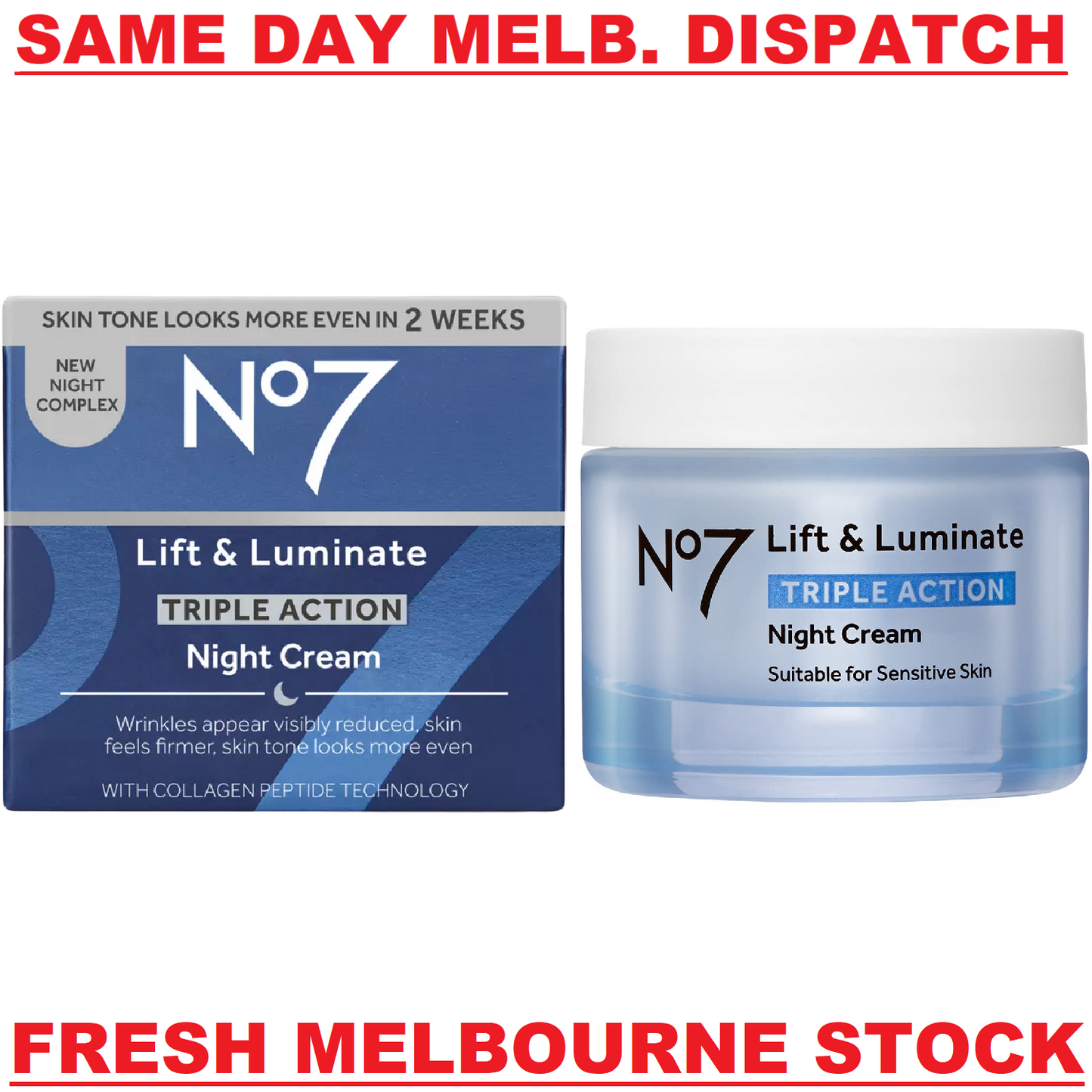 No7 LIFT & LUMINATE Triple Action NIGHT CREAM Anti Wrinkle Skin Firming - 50mL