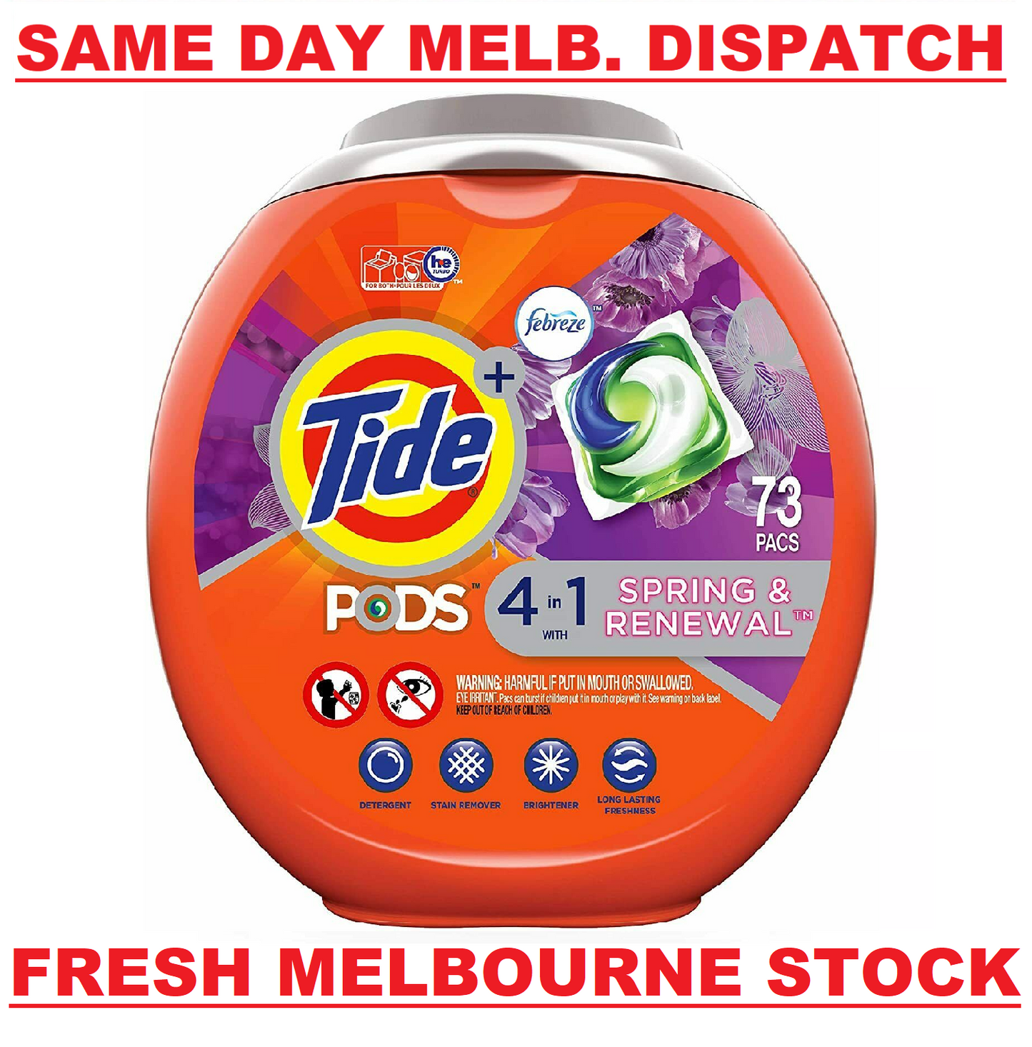 Tide PODS Laundry Detergent Liquid 73 Pacs Capsules Spring Renewal 4-in1 Febreze