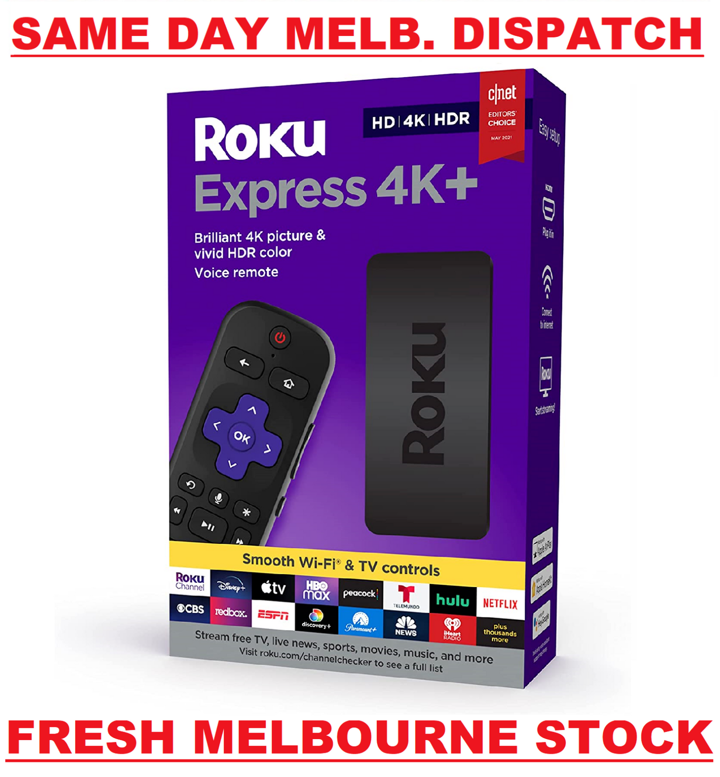 Roku Express 4K+ 2021 Voice Remote Streaming for Netflix Plex Amazon Prime Video
