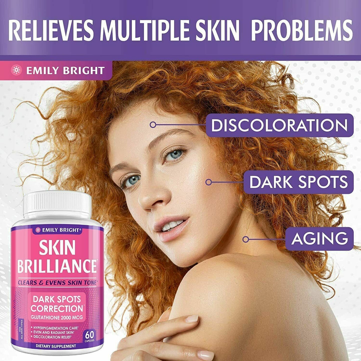 EMILY BRIGHT SKIN BRILLIANCE WHITENING PILLS 2000mg 60c Glutathione FREE EXPRESS