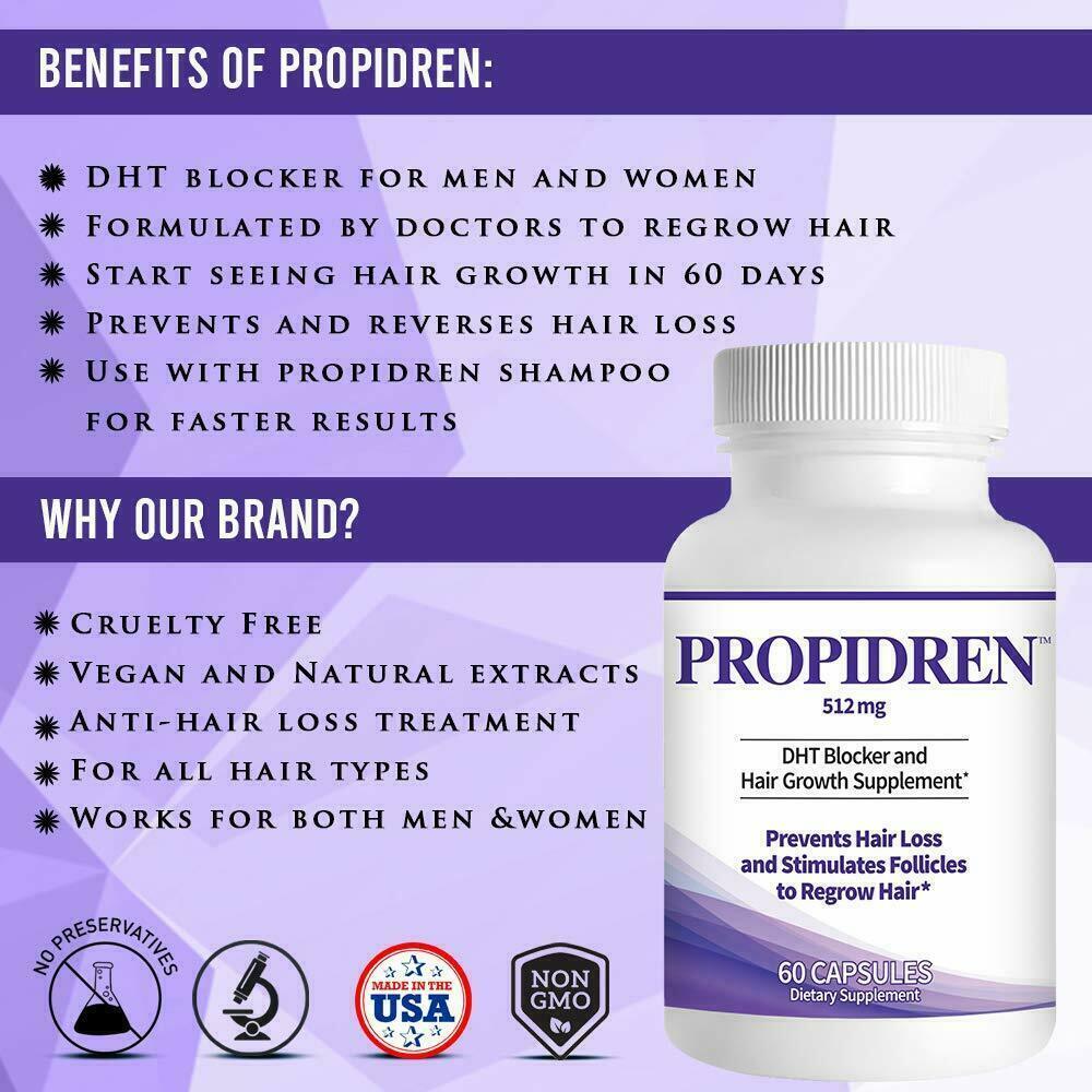 PROPIDREN Hair Growth Loss Vitamins DHT Blocker Biotin Saw Palmetto Supplement