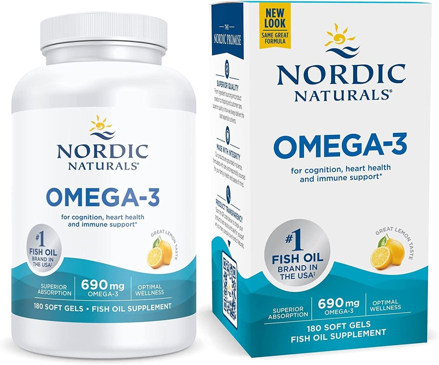 NORDIC NATURALS Omega-3 690mg EPA & DHA Fish Oil - Lemon Flavour - 180 Soft Gels